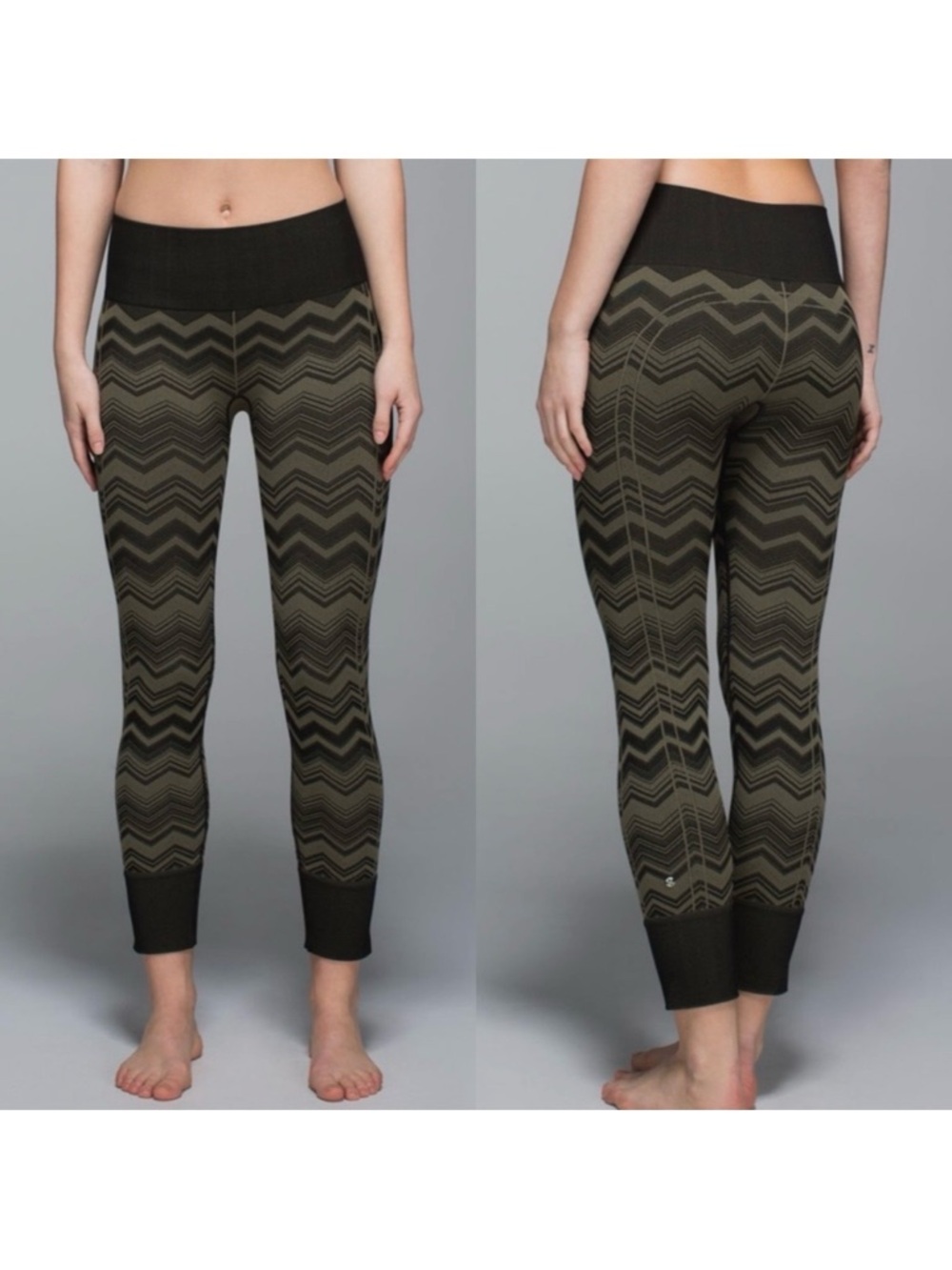 Lululemon Ebb To Street Pant Tights Leggings: Heathered Fatigue Green Chevron